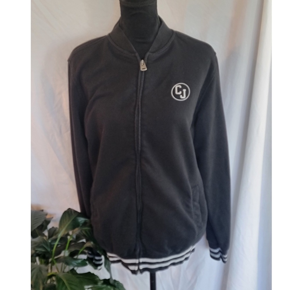 Cross Jeans Mens Black Full Zip Bomber Sweatshirt Varsity Jacket‎ CJ Logo L